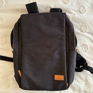 Never Used Dark Charcoal Backpack with Textured Fabric and Leather Accent